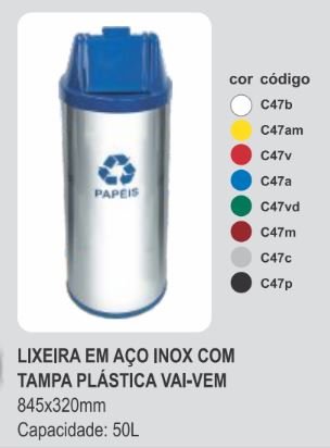 Lixeira em Aço Inox com Tampa Vai-Vem 50L 